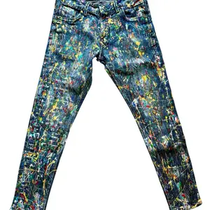 Men’s Designer Abstract Hand-Painted One Of A Kind Graffiti Jeans Size 32 by Dani Wilson Denim