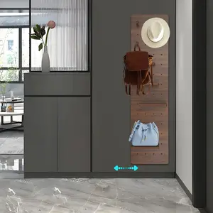 Wall Mounted Pegboard Mirror with Shelves Hooks Walnut Full Length Mirror for Bedroom Living Room Entryway European-style home essentials: Portable storage mirror