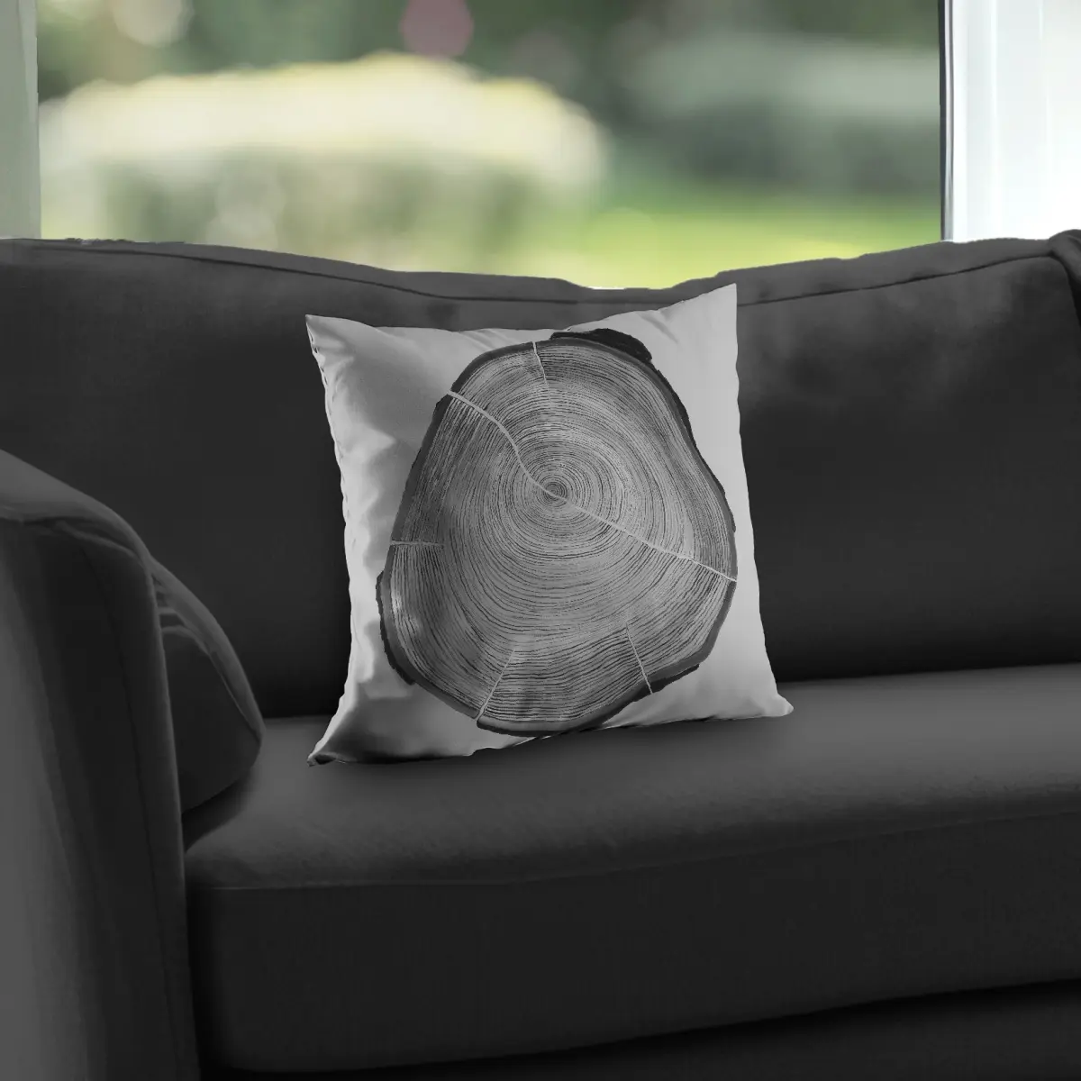 360 stand Poly Twill Throw Pillow - 14x14 in., Grayscale Wood Log Art Nature Still Life Design, Soft Texture Decorative Accessories for Hygge Theme Living Space Home Decor, Living Spaces