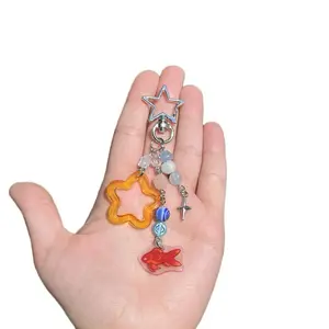 Goldfish Shrinky Dink Handmade Colorful Beaded Keychain with Star Charm fashion handmade