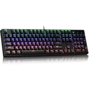 Mechanical Gaming Keyboard with Blue , 104-Key Full Size RGB Backlit Wired Keyboard(11 Modes, Anti-Ghosting, Double-Shot ABS Keycaps, Lighted  Key-Board for PC Windows-Black