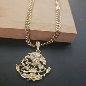 (72)Escudo Mexicano 14K Gold Laminated Pendant with Chain 24 inches