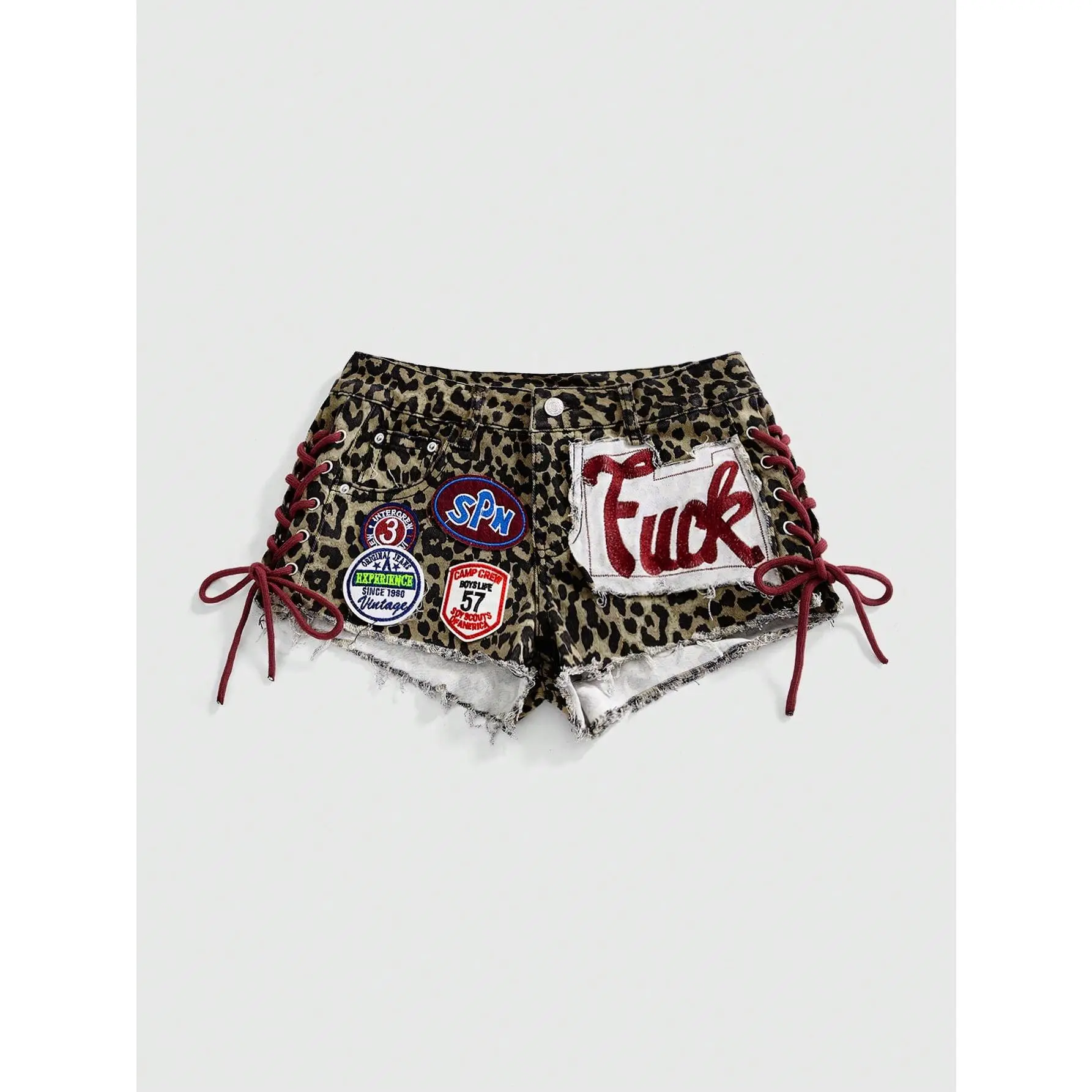 Women's Y2K Retro Jersey Sports Ballet Style Slogan Logo Embroidered Drawstring Camo Low Waist Mini Skinny Denim Shorts