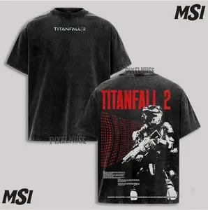 Titanfall 2 Pilot Graphic Tee: Oversize Washed T-Shirt, Retro Sci-Fi Gaming Streetwear Top, Pixel Muse Merch.