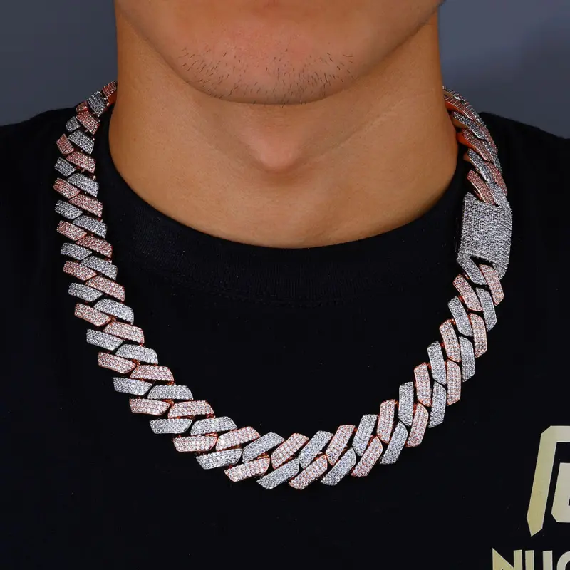 Drip Apex  20mm Three Row Zirconia Rhombus Cuban Chain Hip Hop Necklace Jewelry Men's Full Diamond Necklace