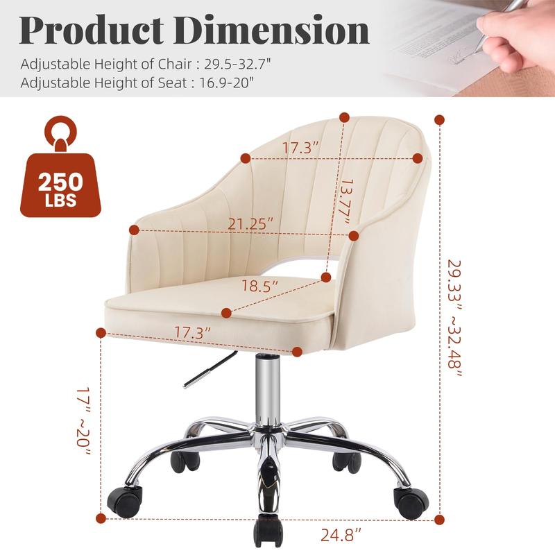 MOJAY Velvet Office Swivel Chair, Criss Cross Chair, Vanity Fabric Desk Pretty Fancy Gold Office Chairs for Girls, 360°Swivel Height Adjustable Reception Chair