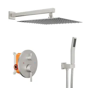 GARVEE 12" Stainless Steel Shower Square System with Pressure-Balanced Brass Valve, 2-Setting Wall-Mounted Shower Panel Kit, Includes Square Rain Shower Head & Handheld Spray