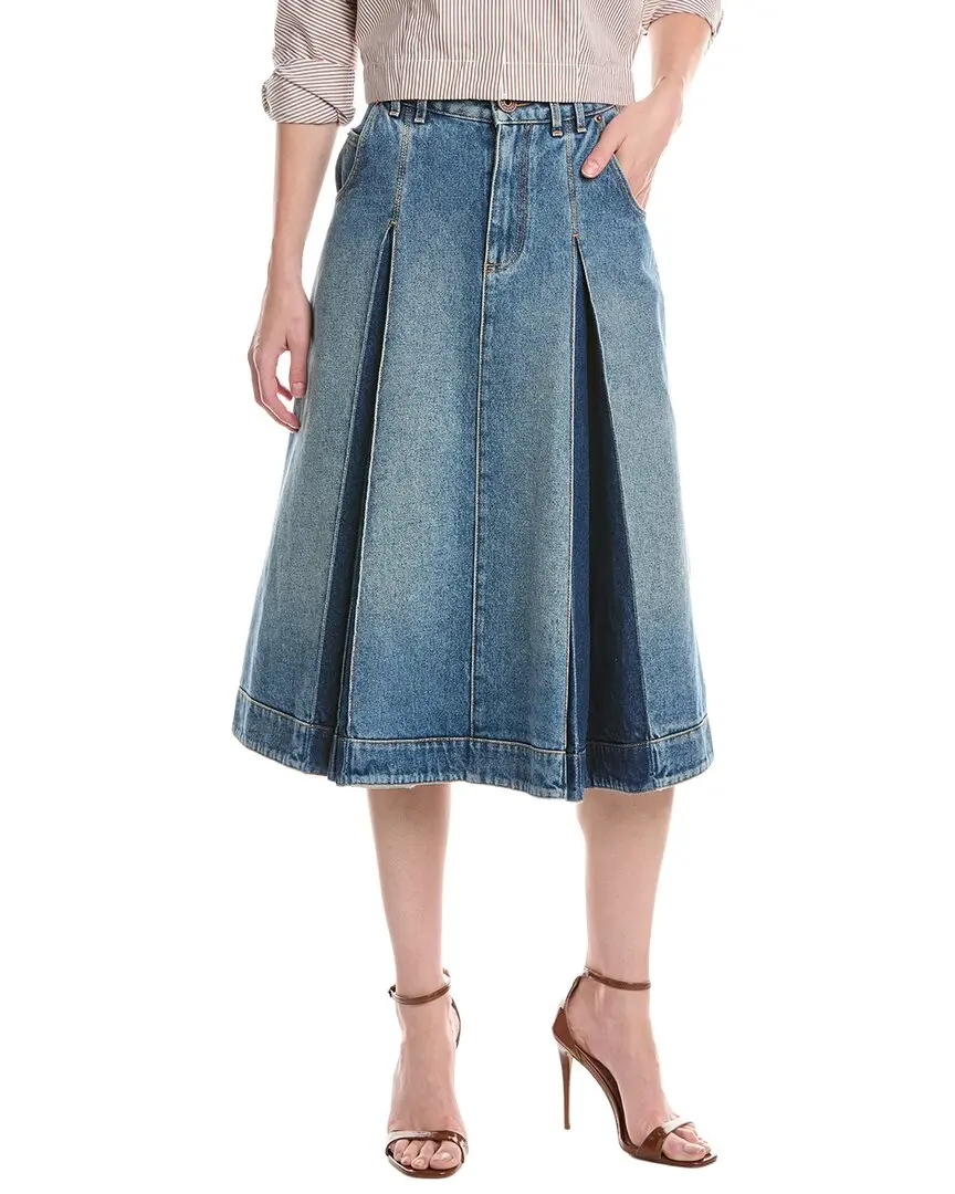 Balmain Vintage Blue Denim Pleated Midi Skirt