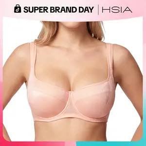 HSIA Starry Night Plus Size 4mm Lightly Padded Wide Straps Balconette Bra Underwire Bra Lifting Support High Side Coverage Natural PushUp Effect