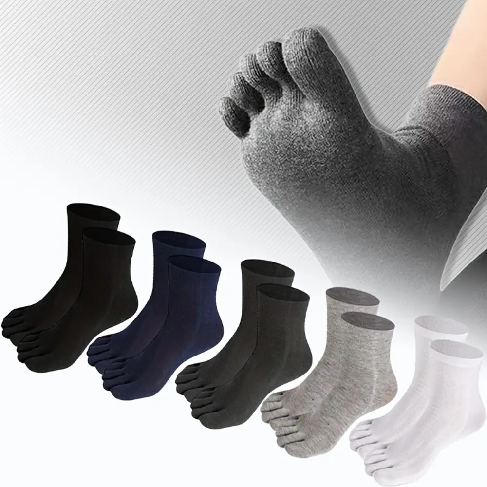 Adults' 5-Pair Cotton French Terry Toe Socks, Fashionable Finger Design, Sweat-Absorbing, Breathable Elastic, Ideal for Sports & Business, Moisture Wicking Socks