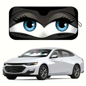 Cartoon Big Eyes Car Windshield Sunshade - Car Window Shades UV Protection & Cooling Polyester Fabric Roll-Up Design Suitable for SUVs and Sedan Cute Car Accessory Vehicle Heat Protector | Easy Storage Design