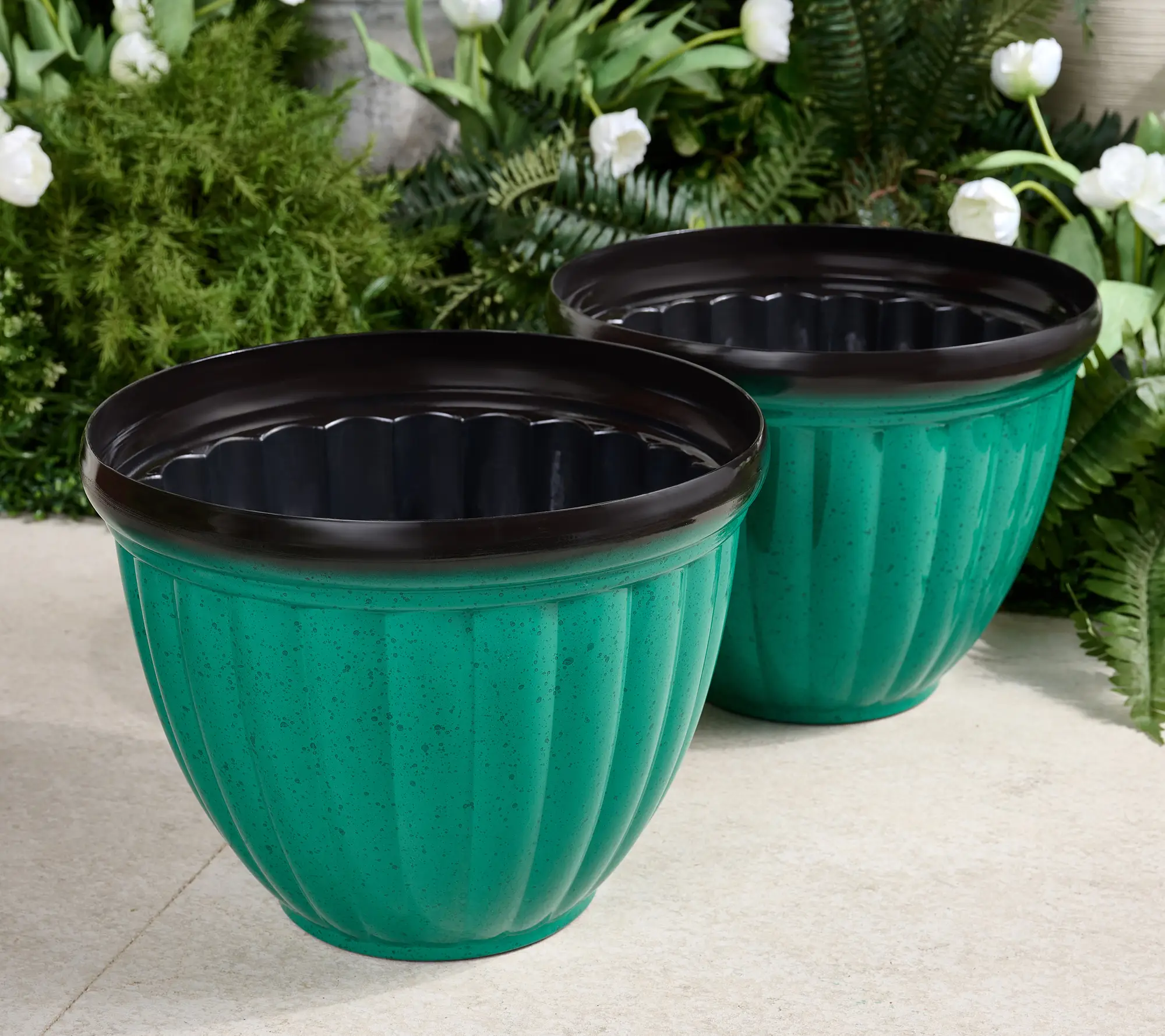 Jennings Set of 2 XL 16" Ribbed Planters Pot Garden Outdoor