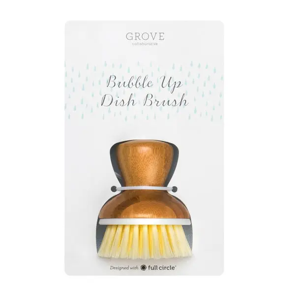 Grove Co. Bubble Up Dish Brush - Kitchen Cleaning Home Care Supply, Cookware-Friendly Grime Lifter with Durable Bamboo Handle, Recycled Plastic Bristles, Soap Dispenser Use for Easy Rinsing Dishwashing