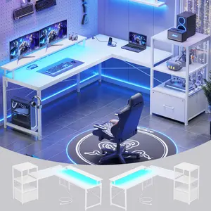 51 Inches Reversible LED Gaming Desk White