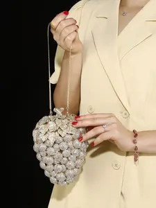 Women Chic Grape Rhinestone Evening Clutch Shiny Crystal Diamond Purse Formal Banquet Party Handbag