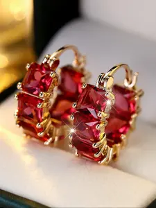 1 Pair Geometric Design Square Hoop Earrings for Women, Imitation Crystal Stackable Earrings as Birthday or Anniversary Gift, Ideal for Date Night Accessories