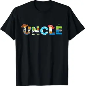 Toy Story Uncle Family Trip & Birthday T-Shirt- Digital Print, Fitted Short Sleeve, Medium Length, Hand Wash Only, Versatile for All Seasons - Fabric, Clothes