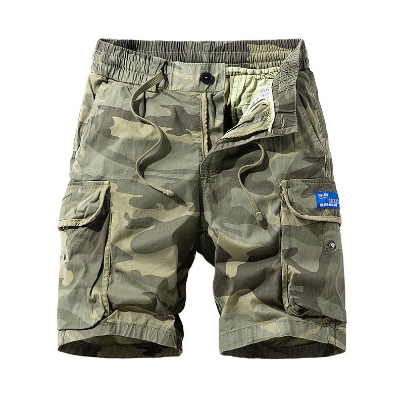 Clean Gent men’s drawstring elastic-waist camouflage cargo shorts, breathable cotton fabric, regular fit for casual comfort in summer, versatile everyday bottoms, machine washable Clean Gent men’s drawstring elastic-waist camouflage cargo shorts, breathable cotton fabric, regular fit for casual comfort in summer, versatile everyday bottoms, machine washable