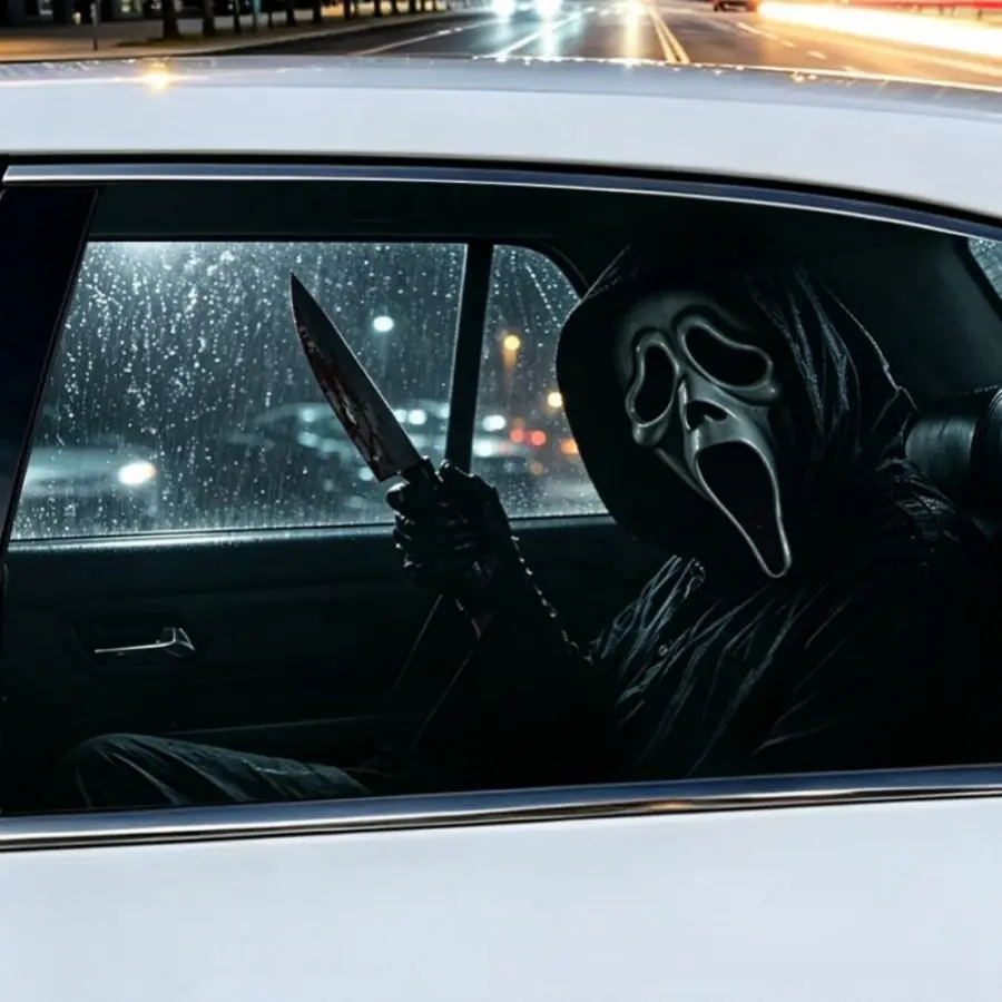 Horror Movie Clown Transparent Car Side Window Decal, Waterproof Vinyl Auto Modification Sticker, Spooky Car Exterior Decor, Perfect for Halloween Party, Christmas, Thanksgiving Holiday Decoration & Horror Lover Birthday Gift