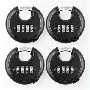 Keyless 4 Disc Combination Padlock, Heavy Duty Hardened Steel Shackle, 3/8 Inch Shackle Diameter, Zinc Alloy Wide Body Combo Lock, Keyless Heavy Duty Padlock for Sheds, Fences, Storage Locker, 4 Pack