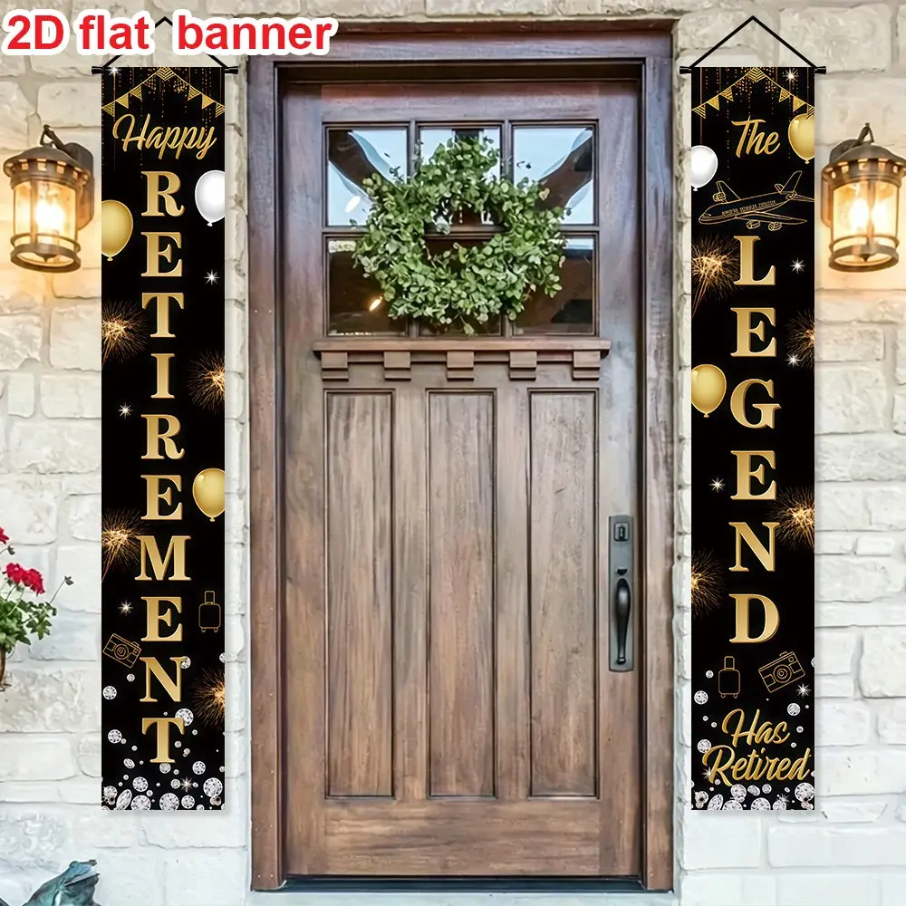 Retirement Door Banner Set, Polyester Happy Retirement Banners, 180cm X 30cm, and Gold, Party Decor, Indoor and Outdoor Celebration