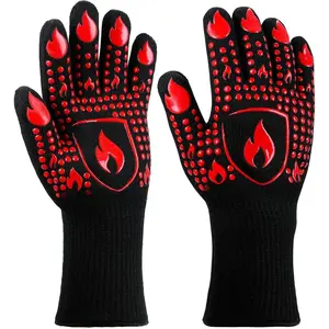 BBQ & Grill Gloves, Oven Gloves, 1472?F  Oven Mitts Heat Resistant Grilling Gloves Fireproof Non-Slip for Barbecue Cooking Baking , 1-Pair Red(L)