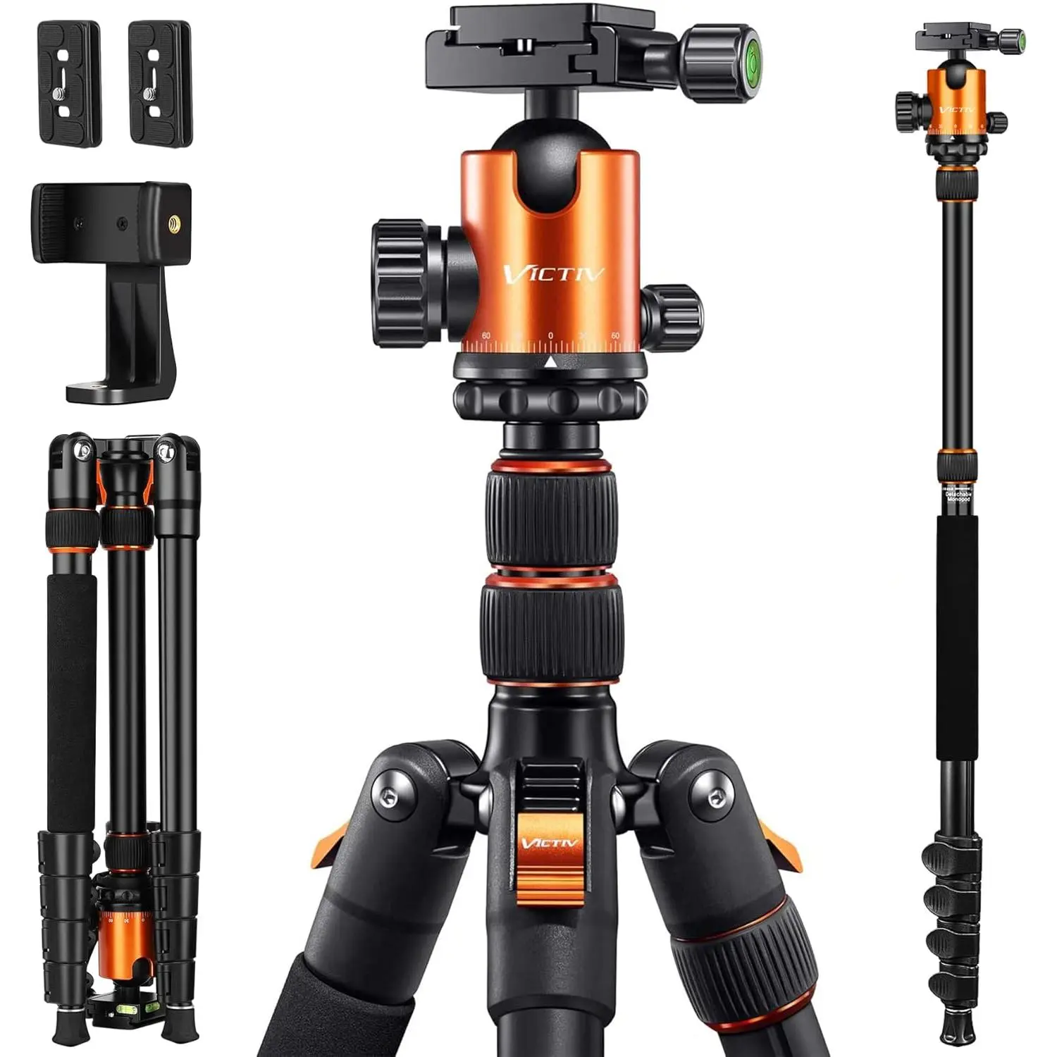82-in Tall Sturdy Synthetic Alloy Heavy-Duty Metal Camera Tripod with Rubber Bubble Ft, 2-in-1 DSLR Tripod-Monopod with Quick Plates for Photography Travel, Professional Camera Stand for Spotting Scope Binoculars