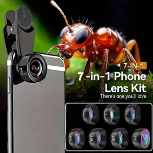 7-In-1 Portable Mobile Phone Lens Kit + 210° Fisheye + 120° Wide Angle + 25x Macro + 2.0x Telephoto + Cpl Polarizer + Starlight Lens Phone Camera Lens