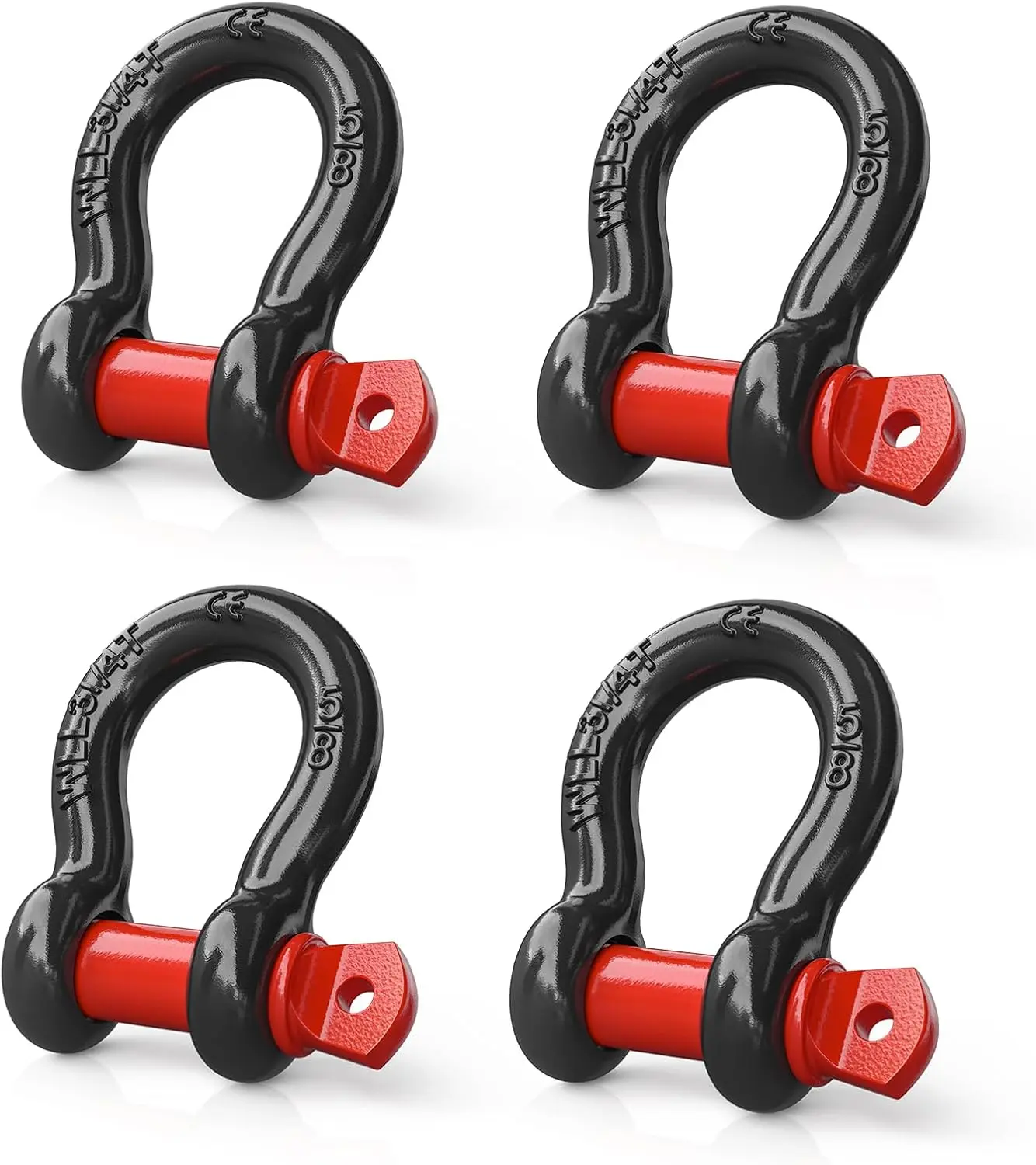 Nilight 4-Pack 5/8" Drop Forged D-Ring Small Shackles - 3.25 T (7165 Lbs) Heavy-Duty Off-Road Recovery Hooks, Black Red Universal, High Load Capacity, 19.5 T 2-7/8" Outlet, for Snatch Blocks, Tow Straps