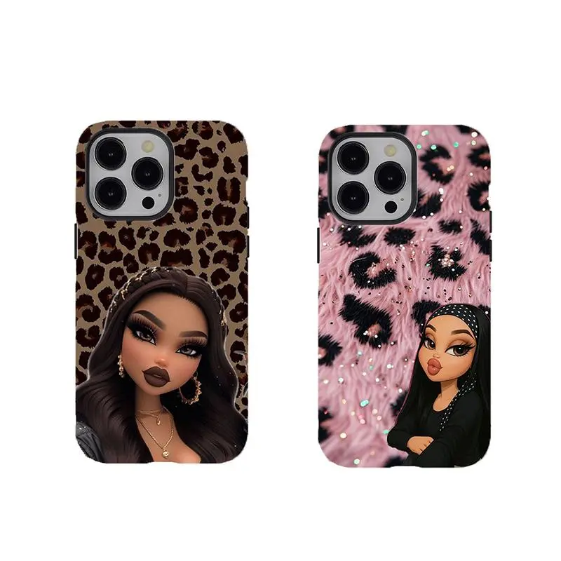 Bratz Doll Leopard Print Phone Case,Y2K Baddie Aesthetic Shockproof Cover for iPhone 17 Air Promax 16 15 14 13 12 11 8 7 for Samsung Series,Durable Design tough phone case,perfect Christmas gift,lovely gift