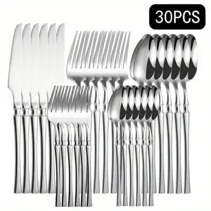 Stainless Steel Cutlery Set, 30pcs/Set Including Knife, Fork, Spoon, Dessert Spoon and Dessert Fork, Perfect Dinne#mothersdaygiftrware Service Set for Home & Restaurant Use