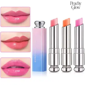 3Pcs Peach Strawberry Orange Color Changing Change Lipstick Lip Balm Set for Women Korean Magic Lipstick Color Change Changing Lip Tint Tinted Stain Balm Long Lasting Waterproof Crystal Lipstick