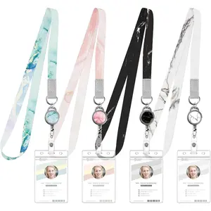 4 Pack Lanyards for Id Badges Retractable Marble Lanyard with  Id Badge Holder for Cruise Ship Cards
