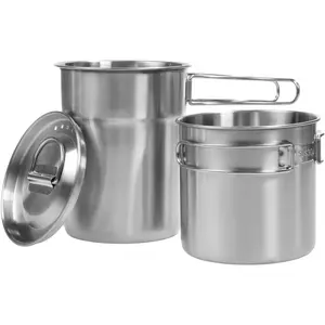 2PCS Stainless Steel Camping Cups with Measurement Scale,980ml and 700ml Camping Mugs, Packbacking Pot for Outdoor and Hiking