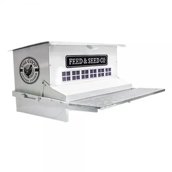 Woodlink WL24865 Rustic Farmhouse Large White Chicken Feeder for Backyard Chickens - Locking Roof, 30 lbs. Capacity, Supplies When Hungry, Pest-Protected, Cost-Saving, Waste-Reducing, Supplies Food When Hungry, Protects Food Away From Pests