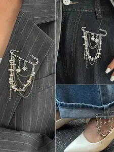 Elegant Irregular Fringe Beaded Brooch Pin Accessory, Rhinestone Chain Heart Pendant Multifunctional Clip Belt, All Seasons Fashion Jewelry