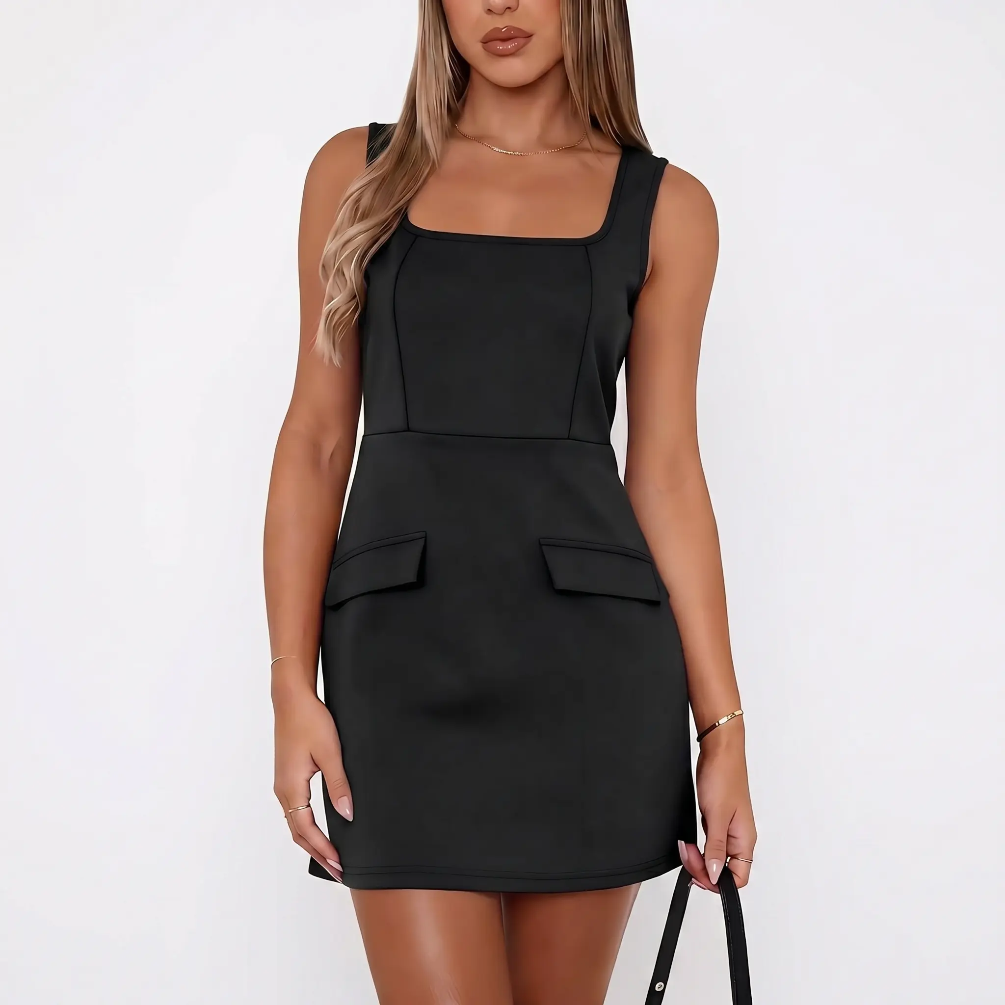premium black woven bandeau contrast pleated hem mini dress Black Tailored Tara Mini Dress