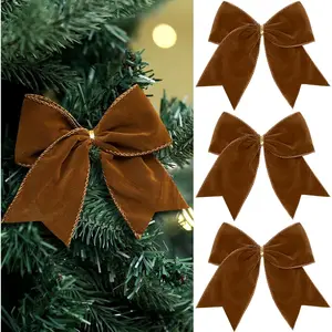 12 count Christmas  Bows & Ribbons - 6 Inch Rustic Wreath &  Bows -  Xmas Holiday Ornaments for Christmas Tree Garland & DIY Craft Wrapping Decor (Brown)