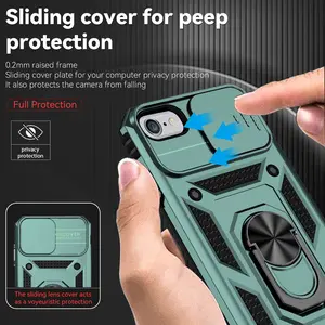 Case For iPhone SE 2020(2nd),Dual-Layer Protective Ring Stand Case with Mobile Lens Cover, Heavy-Duty Phone Case for Apple Se 2020, Durable and Secure Protection