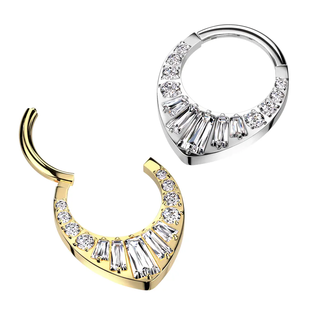 16G Baguette Chevron Hoop • Clicker Ring • Nose Ring • Septum Ring • Seamless Hoop • Helix • Cartilage Piercing • Daith Earring • Gold