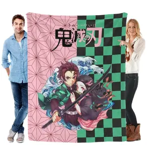 Anime Demon Slayer Fleece Throw Blanket, Mitsuri & Shinobu Character Art Soft Blanket For AC Room Nap And Thanksgiving Birthday Christmas Gifting