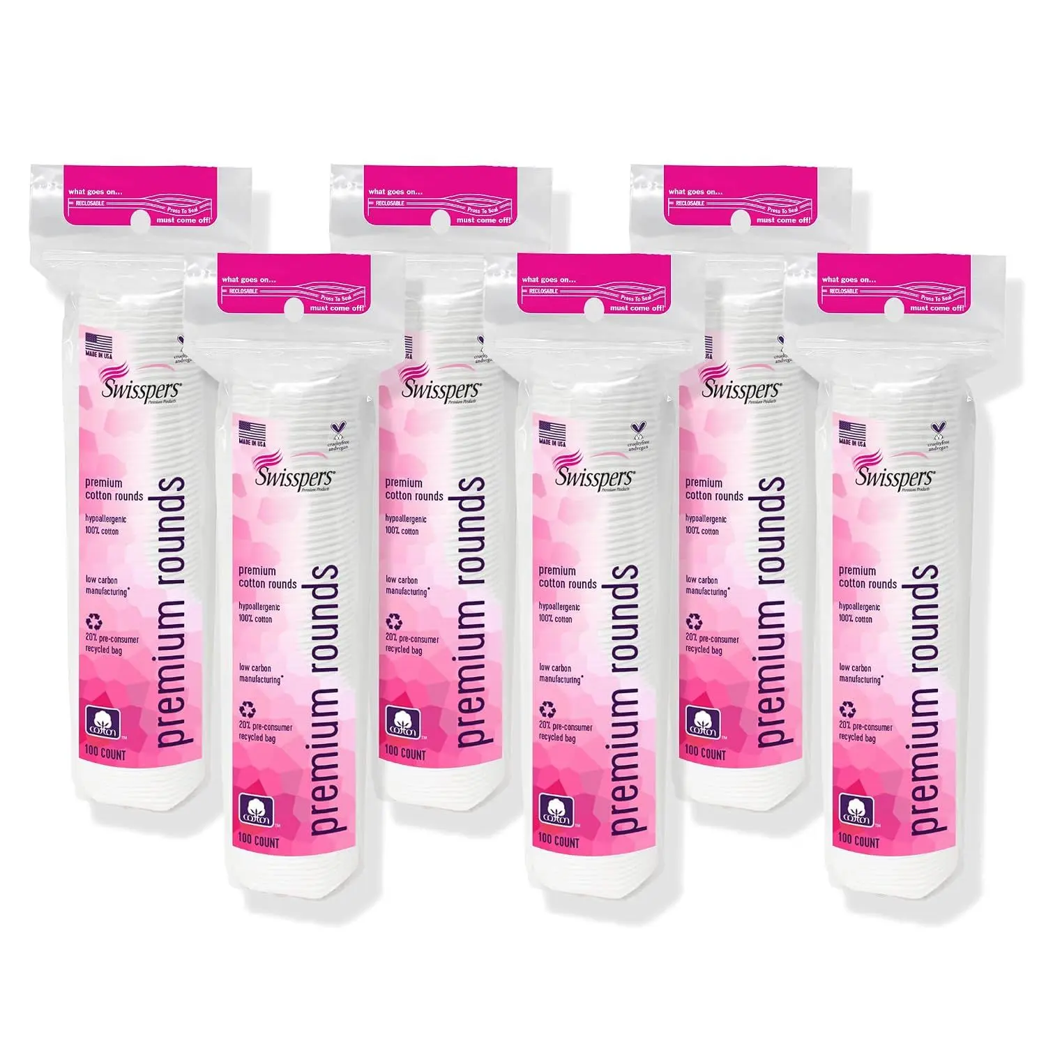 Swisspers Premium Cotton Rounds, Dual Sided Pads - 100 Pads (Pack of 3) - 100% Pure Chlorine-Free Cotton, Hypoallergenic & Dermotologist Tested - Cotton Pads for Makeup & Nail Polish Removal