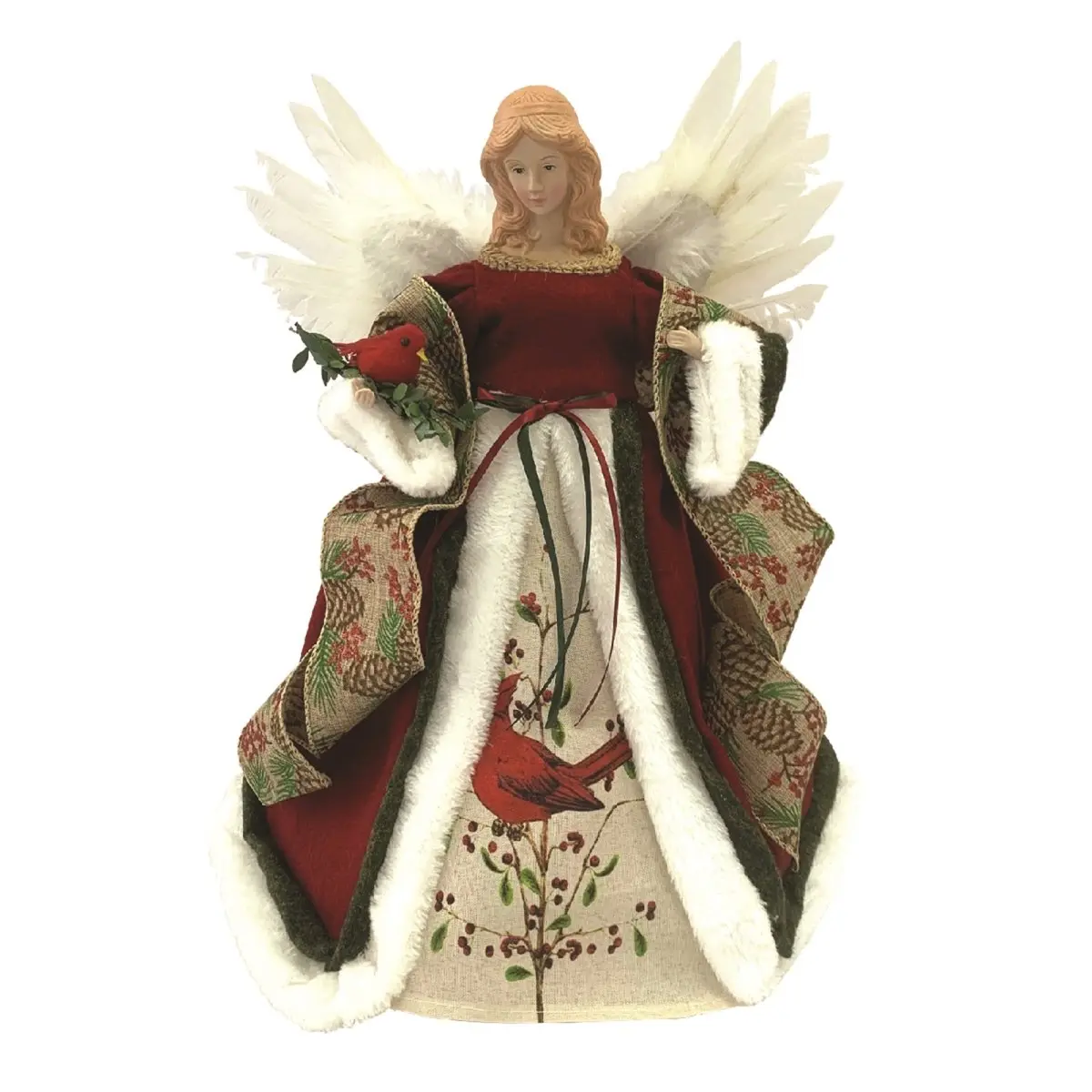 212 MAIN 16 in. Handcrafted Red Cardinal Angel Christmas Tree Topper, Angel Wing Design with White Feathery Wings, Festive Home & Party Decoration