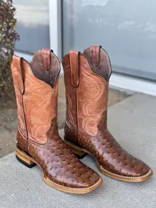 OSTRICH PRINT MEN'S RODEO TOE BOOTS -HONEY