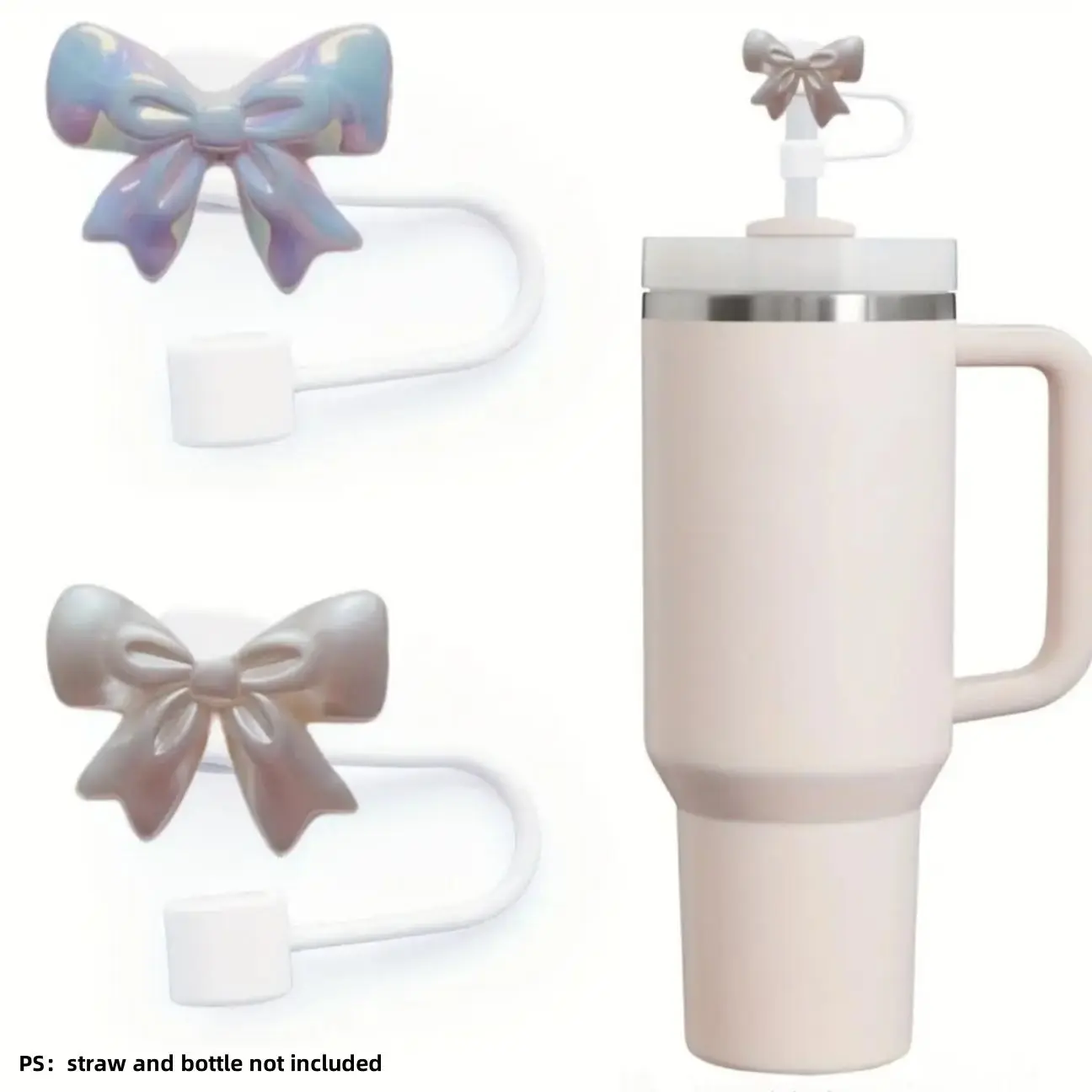 Bow Decor Straw Cover, 2 Counts/set Straw Protector Tips for Reusable Drinking Straws, Water Bottle Tumblers Accessories, Silicone Lid, Drinkware Lid, Drink Protectors, Straw Toppers, Straw Covers Cap For Tumblers, Reusable Drinkware Covers