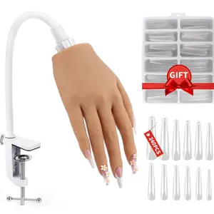 Beginner Nail Art Silicone Practice Hand, Bendable & Embeddable Nails, Realistic Fake Nails for Nail Techs, Manicure Display Set