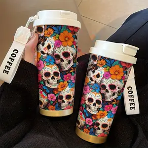 An 18oz insulated cup with a floral skull design, stylish and creative, is an ideal choice for those who like it. This dual-purpose coffee cup keeps drinks hot or cold, is convenient to carry, and is perfect for the office, home, or gym. It is a great cho