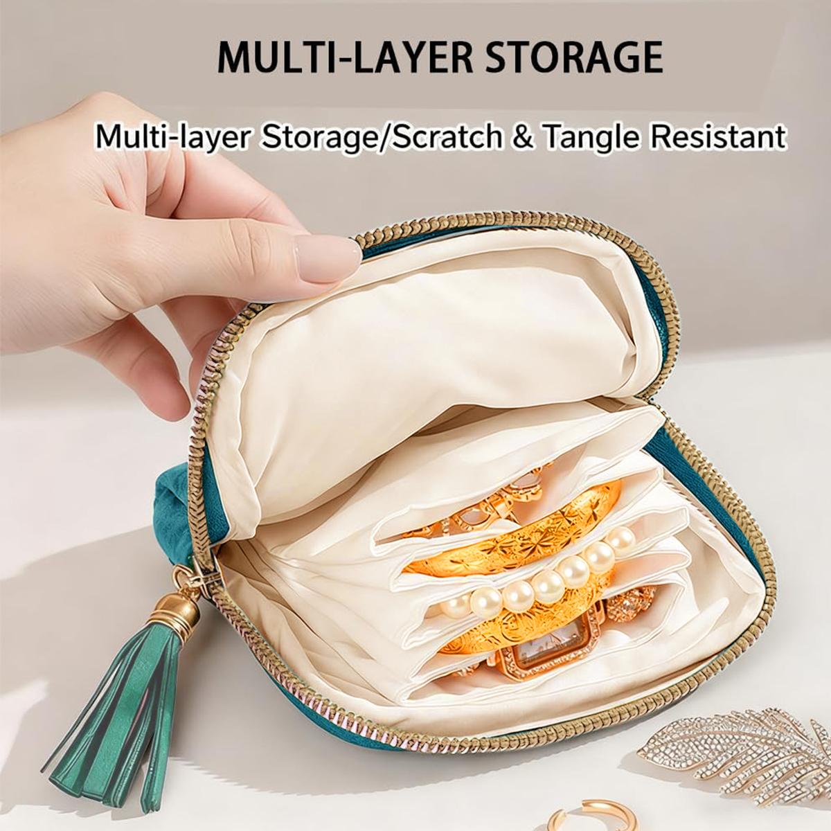 Fashionable Solid Color Jewelry Storage Bag, Luxury Tassel Zipper Pouch, Portable Travel Organizer for Rings, Necklaces, Bracelets, Velvet Anti-Tarnish Soft Case, Great Gift for Women