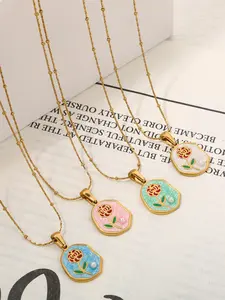 Fashion Luxury Monet Flower Necklace for Women, Vintage Stainless Steel Pendant, Unique High-End Style, Artistic Retro Design