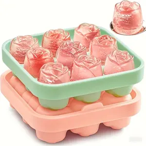 2pcs-Rose Ice Cube Mold, Ice Cube Tray, 9-Cavity BPA Free Silicone Mold with Mini Clips, Perfect for Whiskey Roostertails, Iced Coffee & Party Drinks